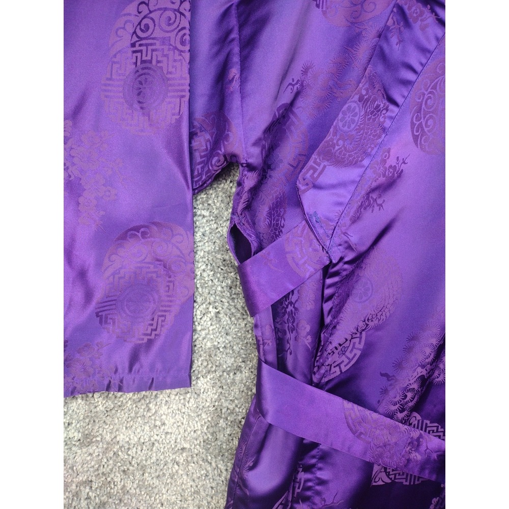 Vintage Japanese Belted Kimono Silky Dark Purple W Huge Butterfly Robe MCM 70's - Picture 9 of 16